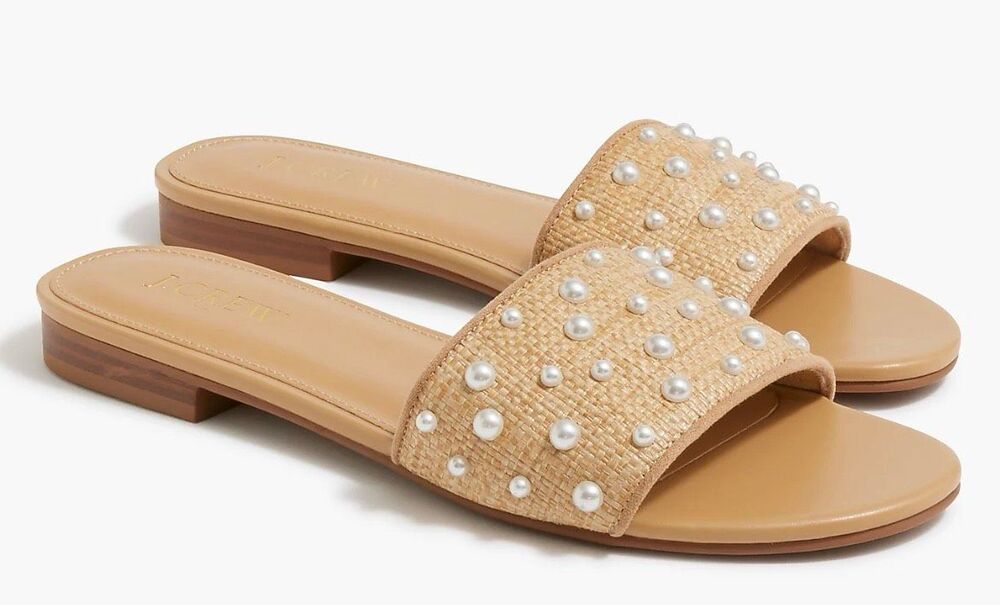 J Crew NWT Woven Pearl Slide Sandals 6